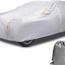 Caromop 10-Layer Waterproof Car Cover All Weather Protection (Snow, Rain, Sun) with Secure Fit Straps and Easy On/Off Zipper, Size S6 