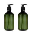 Green Pump Bottle, 2 Pack Refillable Plastic Soap Dispenser for Shampoo, Conditioner, Lotion, Body Wash - 17oz