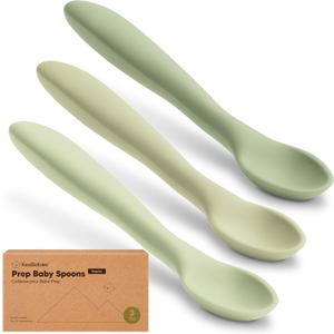 KeaBabies Silicone Baby Spoons, Self Feeding 6-12 months - 3-Pack Baby Weaning Eating Utensils, Toddler First Food Training Spoon, Infant, Kids Feeding Supplies Essential Set, Dishwasher-safe (Sage)