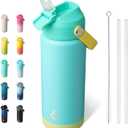 BJPKPK Insulated Water Bottle with Straw Lid, 18oz Thermos Water Bottles, Flex Handle & Non-slip Boot, BPA Free Leak Proof Stainless Steel Metal Thermos, Tumblers, Cups,Twilight Blue (18 Ounces)