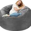 Homguava 3FT Bean Bag Chair: 3' Bean Bags with Memory Foam Filled, Large Beanbag Chairs Soft Sofa with Dutch Velvet Cover-Grey