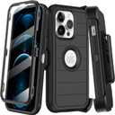 for iPhone 12 Pro Max Case with Built-in Screen Protector,Belt Clip Holster,Heavy Duty Shockproof Drop Protection Military Grade Full Body Rugged Phone Cover with Kickstand (Black)