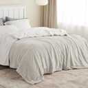 Bedsure GentleSoft Sherpa Fleece Blanket Queen Size for Bed, Non-Heated, Thick and Warm Throw for Women and Men, Soft Fuzzy Plush Queen Blanket for Winter, Linen, 90x90 Inches