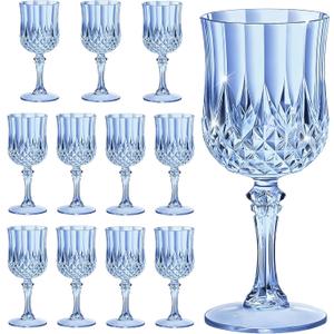 7OZ Plastic Wine Glasses, Reusable Vintage Goblets Unbreakable Drinking Glasses Crystal Water Cups Champagne for Wedding, Parties, Mother's Day (12, Blue)