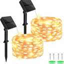 Solar Fairy Lights Outdoor Waterproof,16.4ft 50LED Solar String Lights for Outside 8 Modes 2 Packs for Christmas Halloween Holiday Patio Backyard Garden Deorations Warm White