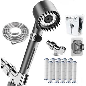 Filtered Shower Head with Handheld & High Pressure - Ion Drops Shower Head with 75" Stainless Hose for Hard Water | 3 Spray Modes Shower with 10 Replaceable Filters
