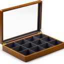 Oirlv 12 Grids Vintage Solid Wood Jewelry Box Microfiber Lining Earrings Bracelets Necklace Storage Jewelry Drawer Organizer Tray with Lid