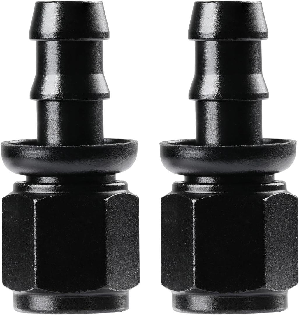6AN Straight Push Lock Hose Fitting End Black 2PCS