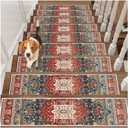 Edging Stair Treads Non-Slip Carpet Mat, 30in X 8in Indoor Stair Runners for Wooden Steps, Rubber Backing Stair Rugs for Kids Elders and Pets(Red,15PCS)