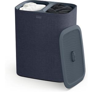 Joseph Joseph Tota 90 liter/23.8 gallon Laundry Hamper Separation Basket with lid, 2 Removable Washing Bags with Handles - Black (Black/Dark Blue)