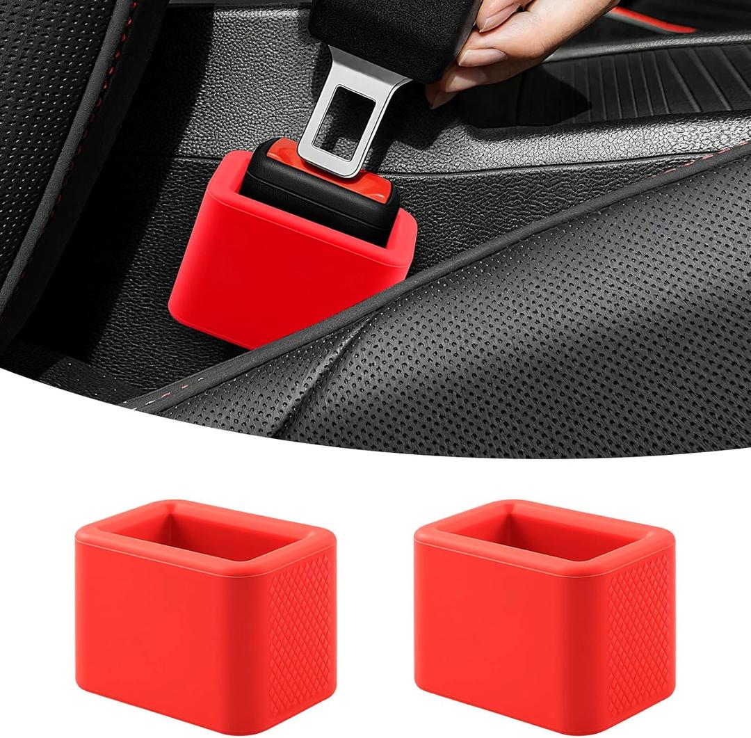 2 PCS Seat Belt Buckle Holder, Silicone Seatbelt Buckle Booster to Makes Receptacle Stand Upright for Easy Access (Red)