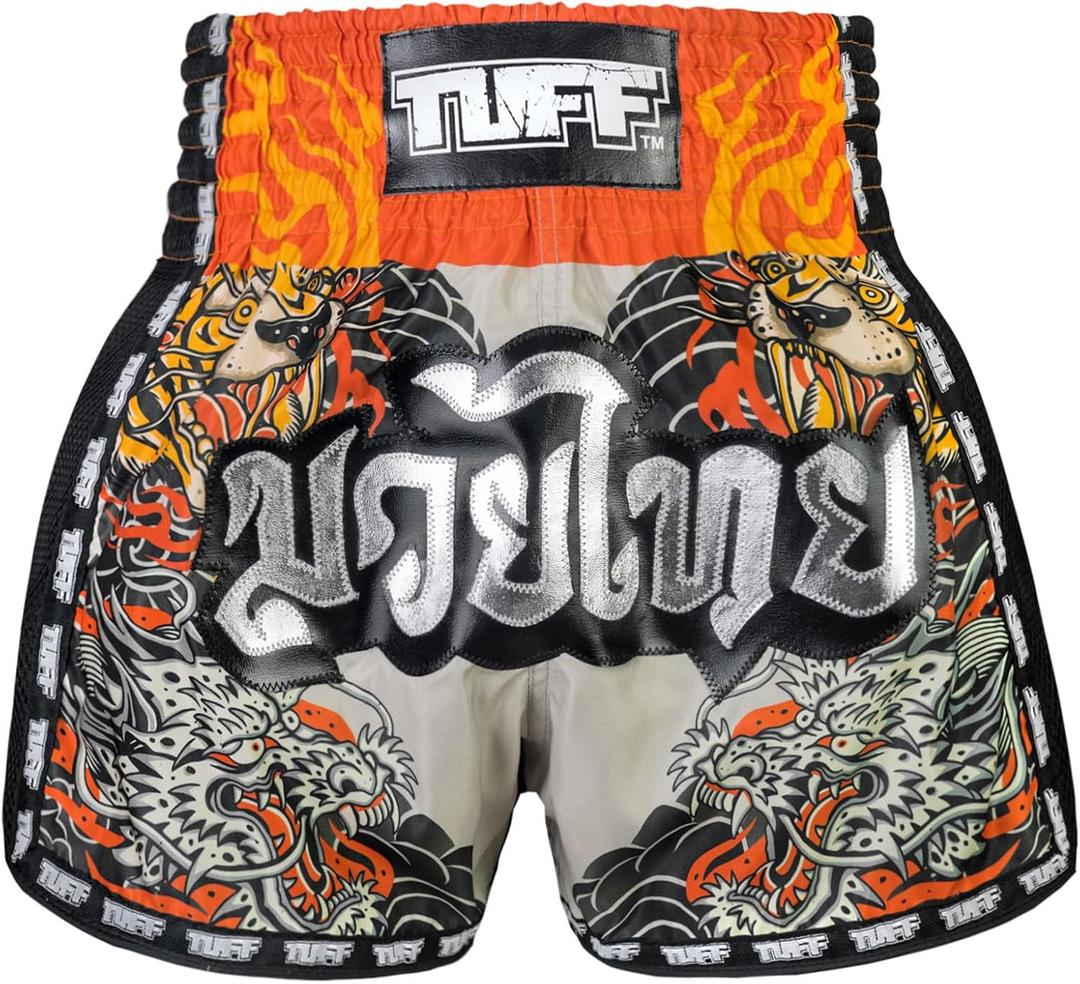 Tuff Sport Retro Muay Thai Shorts Boxing Shorts Classic Slim Cut MMA Kickboxing Workout Set Clothing Training (Medium, Tuf-msc106-gry)