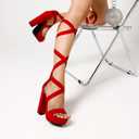 DREAM PAIRS High Heels Chunky Block Platform Heels for Women Strappy Gladiator Sexy Open Toe Heels Dressy Pumps Sandals (Red) 9
