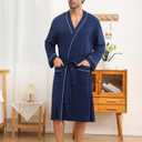 Mens Lightweight Robe Cotton Blend Kimono Bathrobe with Pockets, Soft Breathable Absorbent Loungewear for Home (XXL)