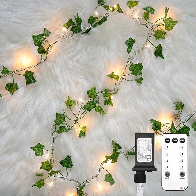 Suddus Vine with Fairy Lights Plug in, 33ft 100 LED Ivy String Lights Connectable with Remote, Leaf Light for Bedroom, Room, Wall, Garden, Party, Wedding Dorm Decor (Warm White)
