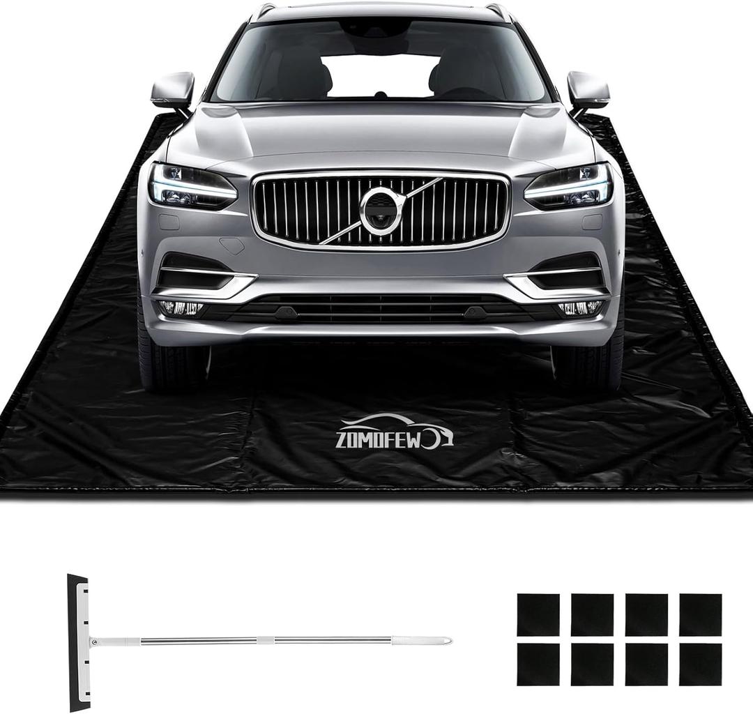 Containment Mat, Non-Slip Garage Floor Mat, Heavy Duty Waterproof Garage Car Mat for Snow Ice Water and Mud with Squeegee (7'9" x 16') (ZOMOFEW)