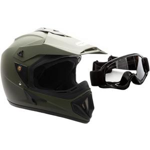 MMG Adult Motorcycle Off Road Helmet DOT - MX ATV Dirt Bike Motocross UTV - with Goggles (Military Green, Large)