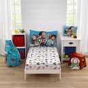 NOJO Disney Toy Story It's Play Time Blue, Green, and White, Woody and Buzz 2 Piece Toddler Sheet Set - Fitted Bottom Sheet and Reversible Pillowcase