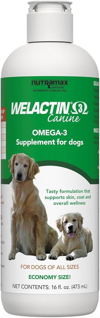Nutramax Welactin Omega 3 Fish Oil for Dogs, Skin and Coat Health Supplement, Plus Joint, Immune, Kidney, and Brain Support, Premium Omega 3 Fatty Acids, For Dogs, 16 Ounce Liquid