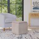 Homepop Home Decor |HomePop Storage Ottoman with Tray Top|Upholstered Modern Square Storage Ottoman with Storage for Living Room & Bedroom, Light Brown Woven, 17.5"D x 17.5"W x 17.5"H