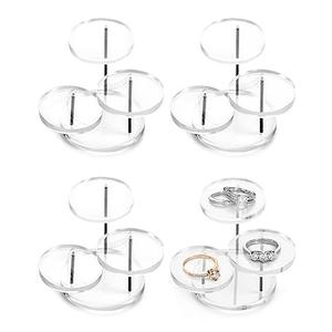 QWORK Mini 3-Tier Clear Acrylic Display Risers – Small Jewelry & Figurine Stand for Home, Storefront & Exhibits, 4 Pack