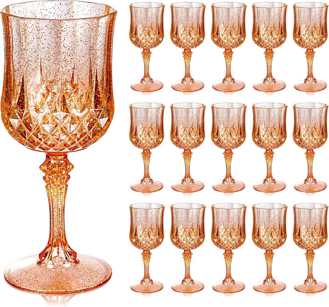 Ciaell 24PCS Amber Plastic Wine Glasses - 7 Oz Amber Vintage Drinking Glasses - Disposable Water Goblets Set for Party Wedding, Bar, Wine, Beer