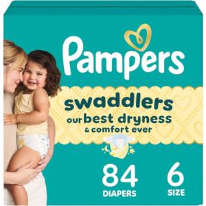 Pampers Swaddlers Diapers, Size 6 (23-44 lbs), 84 Count, Absorbent, Keeps Baby Dry and Comfortable, Skin Safe Disposable Baby Diaper 