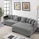 L-Shaped Cloud Sofa with Convertible Chaise Lounge, Oversized 2 Piece Minimalist Modular Sectional Couch, Corduroy Corner Sof Deap Seat Sleeper Sofa&Couch with Arm Storage for Liiving Room (Grey)