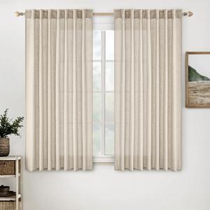MIULEE Beige Linen Curtains 54 Inch Length 2 Panels for Bedroom Living Room, Soft Linen Textured Window Drapes Semi Sheer Light Filtering Back Tab Rod Pocket Farmhouse Modern Burlap Look Decor