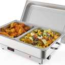 Electric Chafing Dish Buffet Set, 2 x 4.5QT Half-Size Buffet Servers and Warmers Stainless Steel Chafing Dish, Commercial Food Warmer with Temperature Control Display for Parties, Catering, Festivals