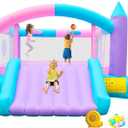 Inflatable Bounce House with Slide, Bouncy Castle for 4 Kids with Blower, 160 x 135 x 70 inches Jumping Bouncer with Ball Pit, Dual Basketball Hoops