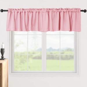 Pickluc Blackout Valance Curtains 18 Inches Long, Short Curtains with Rod Pocket for Window in Kitchen, Bathroom, Living Room, Bedroom or Basement, 2 Panels, 52" W x 18" L, Pink