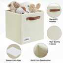 Collapsible Fabric Storage Cube Bins with 2 Reinforced PU Handles, Foldable Storage Organizer Baskets for Closet, Shelves, Living Room | 11"x11"x11", 4 Pack, Full Beige