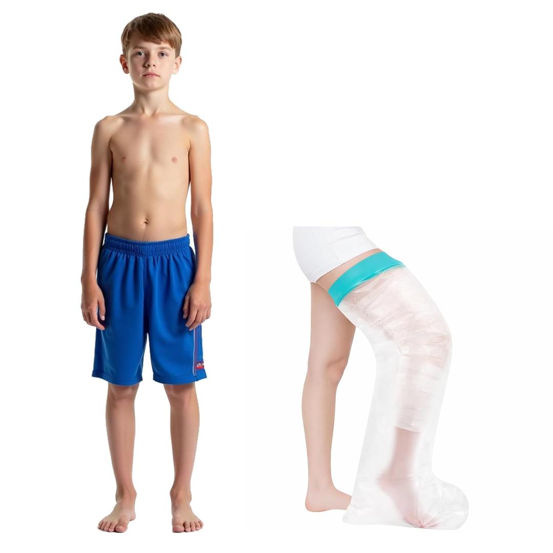 Kids Waterproof Cast Covers for Shower Leg, Boots For Foot After Surgery/Injury Amputated/Prosthetics, Knee Cover Protector Bag Showering/Swimming, Toes/Ankle/Feet Wounds, Wound Dressing/Shoe Dry (Thigh, Green)