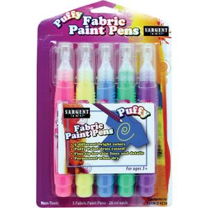Sargent Art 97-0507 5ct Puffy Fabric Paint Pens, Neon Colors