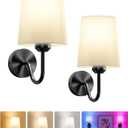 Ouyulong Battery Operated Wall Sconces Set of 2 Wireless Rechargeable Dimmable Wall Light with RGB Bulb and Remote for Bedroom, Living Room, Hallway (Black)