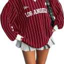 SOLY HUX Women's Oversized Tees Striped Letter Print Y2k Jersey T Shirt Collar V Neck Long Sleeve Loose Tops (3X-Large)