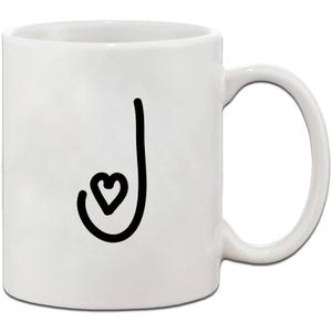 J Love Hearts Initial Monogram Personalized Letter J Ceramic Mug Coffe Cup Holiday Christmas Hanukkah Gift For Men & Women