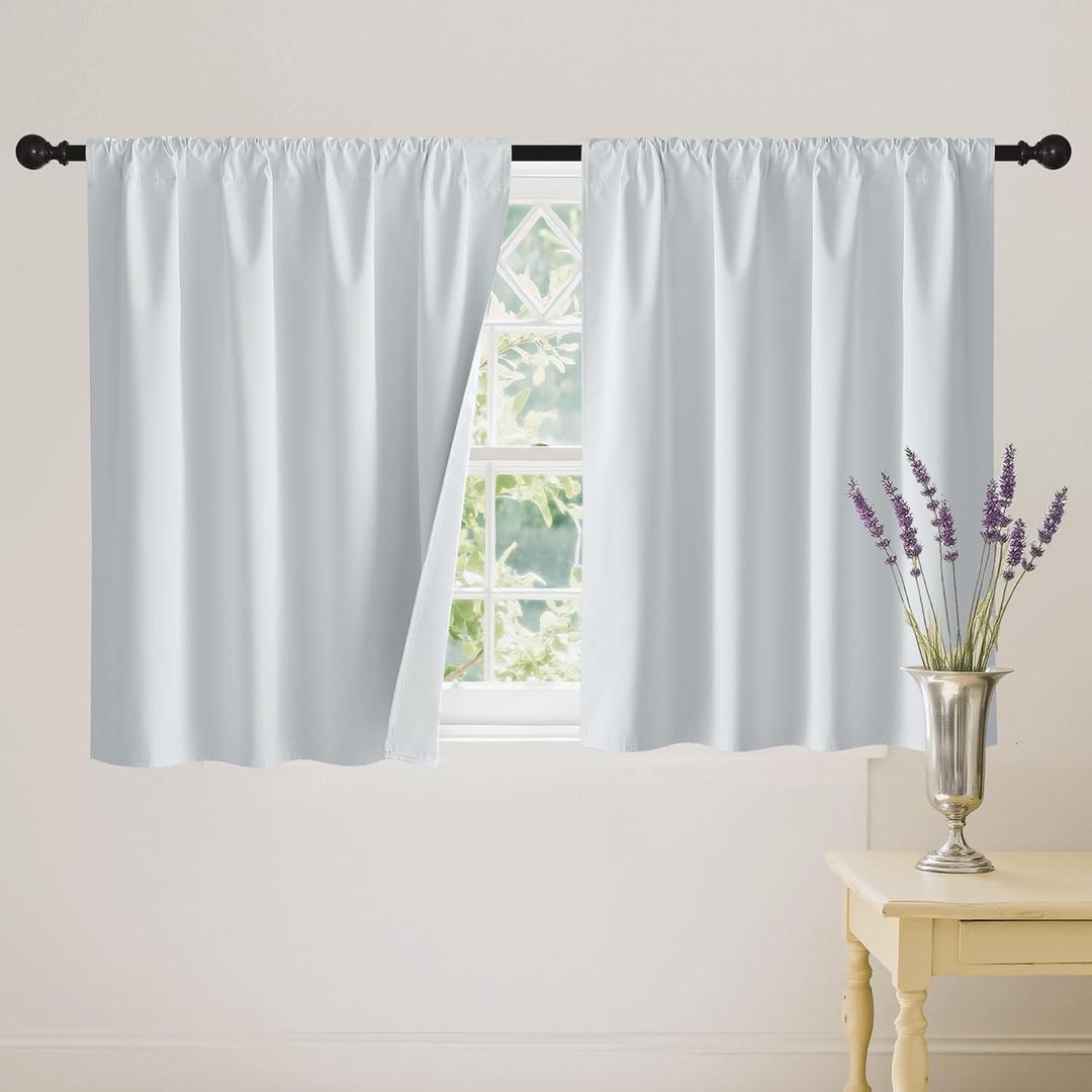 RYB HOME White 100% Blackout Curtains, Short Thermal Insulated Heat & UV Blocking Total Room Darkening Privacy Drapes for Small Window, Width 42 by Length 30, White, 2 Panels