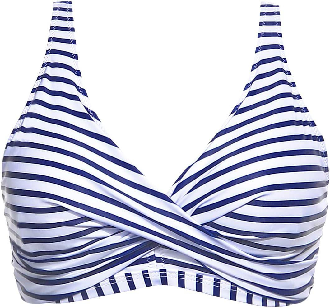 Aqua Eve Women Full Coverage Bikini Top No Bottom Push up Swimsuits Top Sport Bra Bathing Suits Tops (Small, Navy Striped)