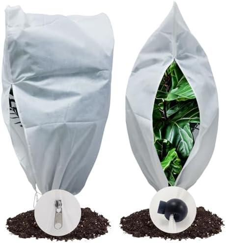 Tunpug Plant Covers Freeze Protection, 2PACK 48" W x 72" H 2.8 oz Thick Frost Cloths for Outdoor Plants with Zipper and Drawstring, Reusable Freeze Blankets Winter Outdoor Plant Protector