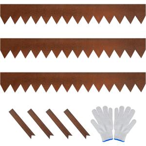 Worth Garden 3-Pack Pre-Rusted Cor-Ten Steel Landscape Edging - 40" L x 5.5" H Each (10ft Total) - No-Dig Hammer-in Heavy Duty 14-Gauge Metal Edging Border w/ 4 Clips & Gloves - Edge for Lawn Yard