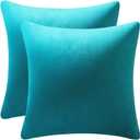 DEZENE Throw Pillow Cases 16x16 Turquoise: 2 Pack Cozy Soft Velvet Square Decorative Pillow Covers for Farmhouse Home Decor