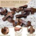 Cross My Heart Encouragement Gift, Small Wooden Pocket Cross, Handheld Prayer Cross, Fidget Cross for Stress Relief, Religious Gifts for Christians with Organza Bags (Walnut, 3pcs)