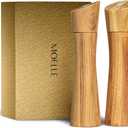 MOELLE Premium Wooden Salt and Pepper Grinder Set Danish Design Teak Wood Shakers, Refillable, Adjustable Coarseness, Ceramic Mechanism, 7.8 inch, In Beautiful Gift Box