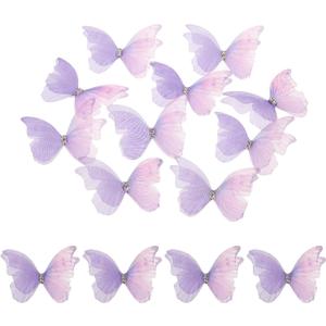 uxcell 30Pcs Sheer Mesh Butterfly Appliques, 50mm Two Layers Butterflies with Gem Applique Patch DIY 3D Craft Ornament for Wedding Party Home Decor Clothes, Dark Purple