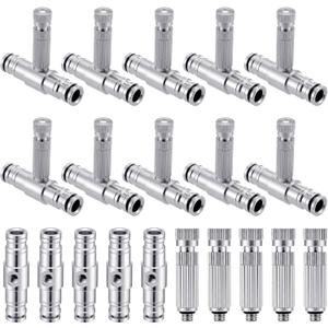 20pcs Misting Nozzles Kit Brass Patio Misting Kit Include Brass Micro-nozzles and Inch Slip Connectors for Outdoor Cooling System (1/4 Inch)