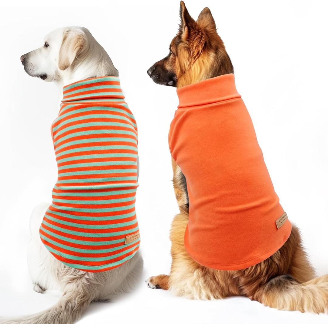 KYEESE 2Pack Dog Sweater Stretchy Large Pets Sweater Pullover Pet Sweatshirt Soft Dog Sweaters for Dogs Boy Warm Pets Coats Turtleneck Dogs Clothes (XX-Large (32-55lbs), 5# Stripe+Orange)
