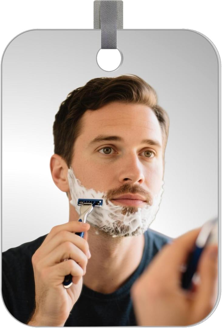 Shower Mirror Fogless for Shaving Men Fog Free Anti Fog Bathroom No Fog Proof Anti-Fog Hanging Shatterproof RV (8" x 6")
