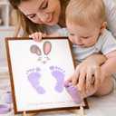 5 x Easter Bunny Footprints, Baby First Easter, Newborn Footprint Kit, Baby Keepsake, Some-Bunny Loves You, Framed Gift for New Mom, Nursery Decor, Infant Memory DIY Footprint Art Display (Wood Brown)